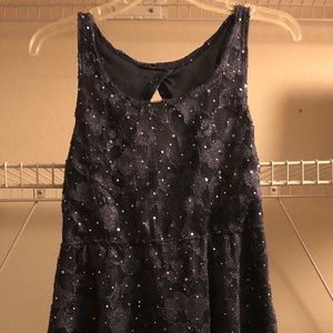 Navy Lace Glitter Skater Dress